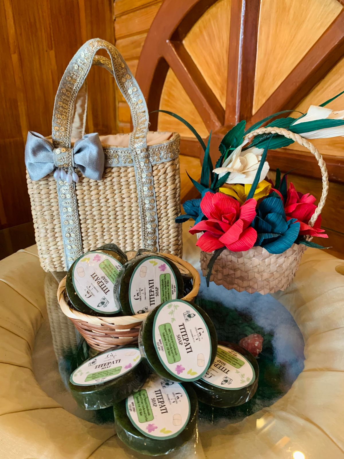 Titepati soaps in a handwoven basket